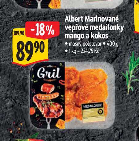Albert Marinované  vepřové medailonky mango a kokos 400 g