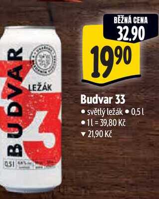   Budvar 33  světlý ležák 0,5 l