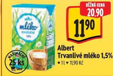 Albert Trvanlivé mléko 1,5%, 1 l