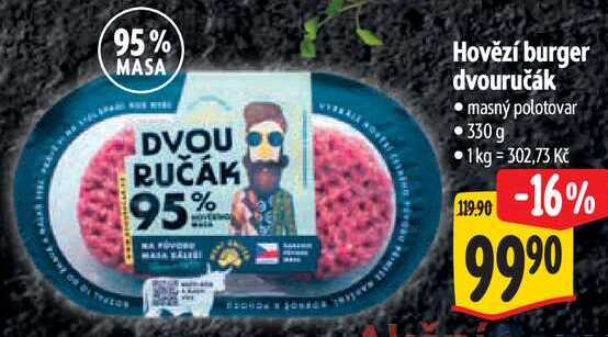 Hovězí burger dvouručák, 330 g