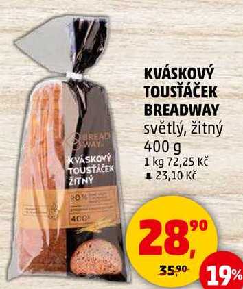 KVÁSKOVÝ TOUSŤÁČEK BREADWAY světlý, žitný, 400 g 