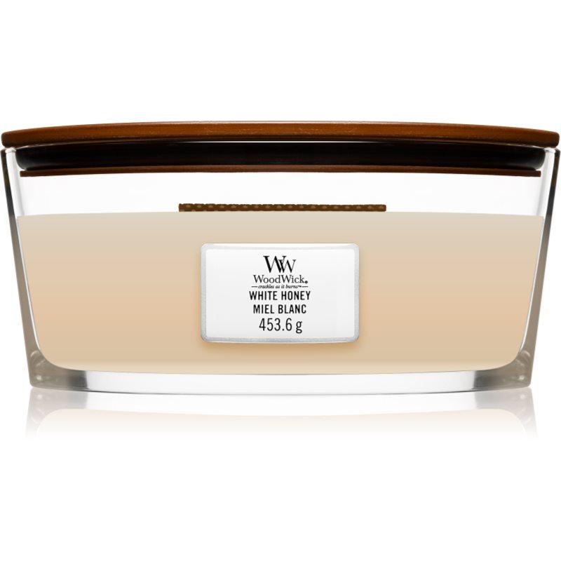 Woodwick White Honey vonná svíčka s dřevěným knotem (hearthwick) 453 g