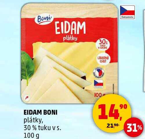EIDAM BONI plátky, 30% tuku v s., 100 g 