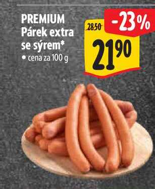 PREMIUM Párek extra se sýrem, cena za 100 g 