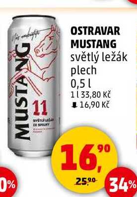 OSTRAVAR MUSTANG světlý ležák plech, 0,5 l