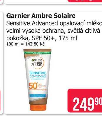 Garnier Ambre Solaire Sensitive Advanced opalovací mléko velmi vysoká ochrana, světlá citlivá pokožka, SPF 50+, 175 ml 
