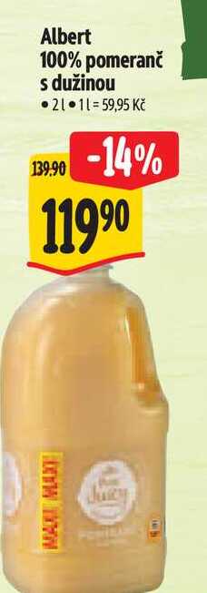 Albert 100% pomeranč s dužinou, 2 l
