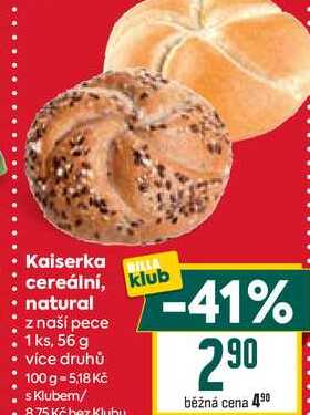 Kaiserka cereální, klub natural z naší pece 1 ks, 56 g