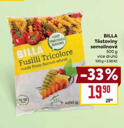BILLA Těstoviny semolinové 500 g 