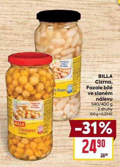 BILLA Cizrna, Fazole bílé ve slaném nálevu 540/400 g 