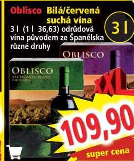 Oblisco Bílá/červená suchá vína, 3 l