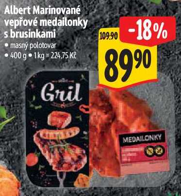 Albert Marinované vepřové medailonky s brusinkami, 400 g