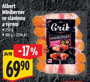 Albert Miniberner se slaninou a sýrem, 250 g 