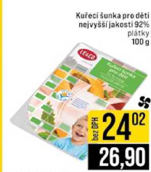 Kuřecí šunka pro děti nejvyšší jakosti 92% plátky 100 g