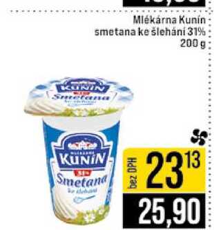 Mlékárna Kunín smetana ke šlehání 31% 3 200g