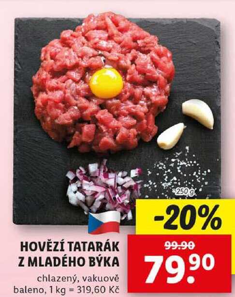 HOVĚZÍ TATARÁK Z MLADÉHO BÝKA, 250 g
