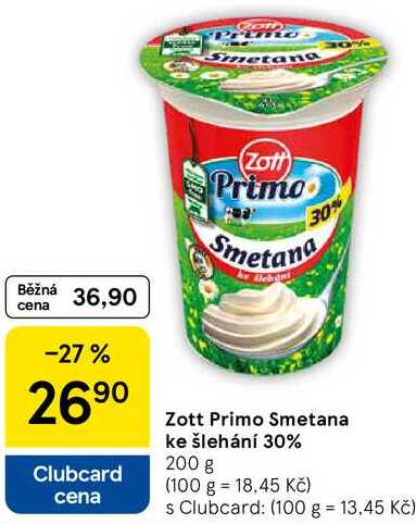 Zott Primo Smetana ke šlehání 30%, 200 g  