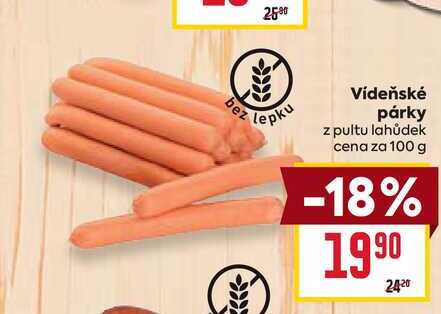 Vídeňské párky z pultu lahůdek cena za 100 g 
