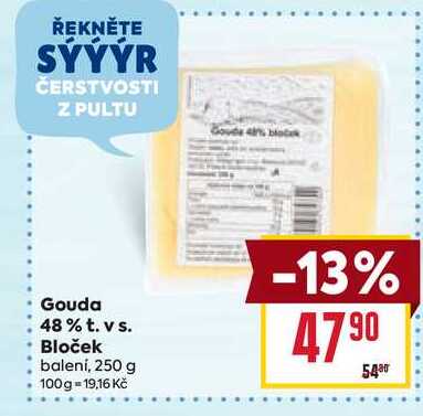 Gouda 48% t. vs. Bloček balení, 250 g