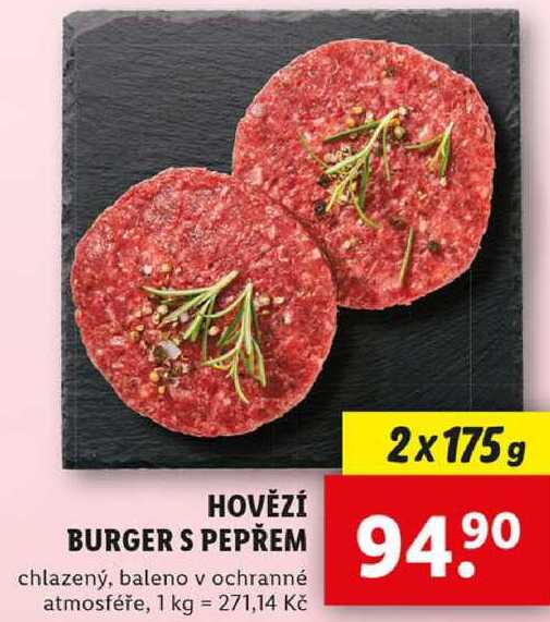 HOVĚZÍ BURGER S PEPŘEM, 2x 175 g
