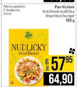 Pan Hrášek hrachové nudličky hrachový burger 180 g 