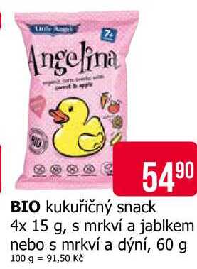 BIO kukuřičný snack 4x 15 g, s mrkví a jablkem 