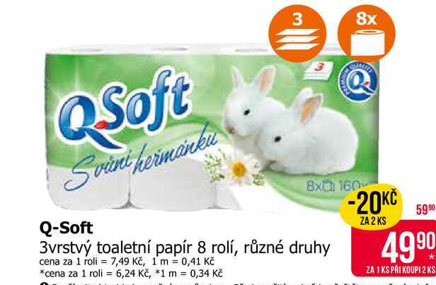 QSoft 3vrstvý toaletní papír 8 rolí, různé druhy 