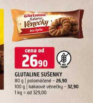 Glutaline sušenky 80 g polomáčené 100 g kakaové věnečky