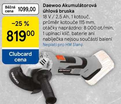 Daewoo Akumulátorová úhlová bruska 18 V/2,5 Ah, 1 kotouč, průměr kotouče 115 mm 