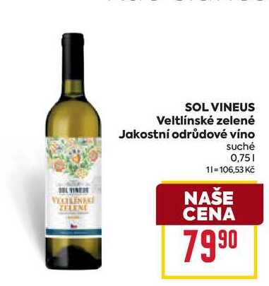 SOL VINEUS Veltlínské zelené Jakostní odrůdové víno suché 0,75l