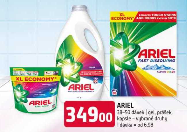Ariel 38-50 dávek gel, prášek, kapsle vybrané druhy 