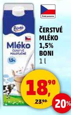 ČERSTVÉ MLÉKO 1,5% BONI, 1 l 