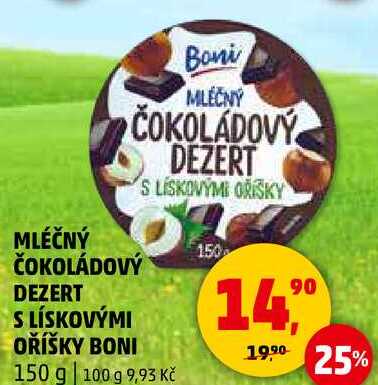 MLÉČNÝ ČOKOLÁDOVÝ DEZERT S LÍSKOVÝMI OŘÍŠKY BONI, 150 g 