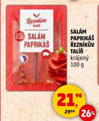 SALÁM PAPRIKÁŠ ŘEZNÍKŮV TALÍŘ krájený, 100 g  