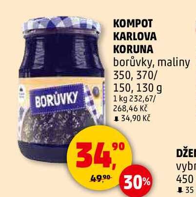 KOMPOT KARLOVA KORUNA borůvky, maliny, 350, 370/ 150, 130 g 