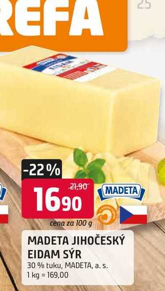 MADETA JIHOČESKÝ EIDAM SÝR 30% tuku, 100g 