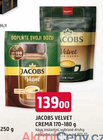 JACOBS VELVET CREMA 170-180 g káva instantni, vybrané druhy-náhradní náplň