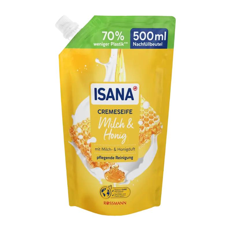 ISANA Krémové mýdlo mléko & med - náhradní náplň, 500 ml
