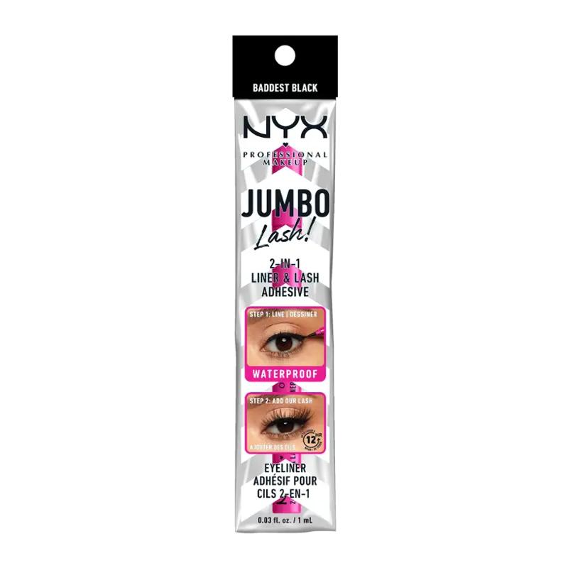 NYX Professional Makeup Oční linky a lepidlo na řasy Jumbo Lash 2v1 Baddest black, 1 ml