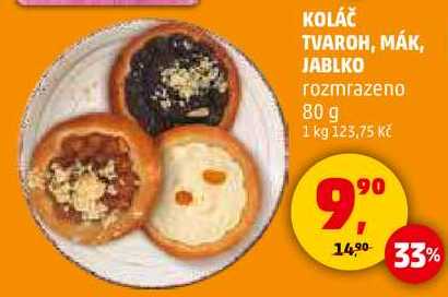 KOLÁČ TVAROH, MÁK, JABLKO rozmrazeno, 80 g