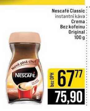 Nescafé Classic instantni káva Crema Bez kofeinu Original 100 g 