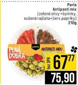 Perla Antipasti mix zelené olivy +bylinky. sušená rajčata+červ.papriky 210g