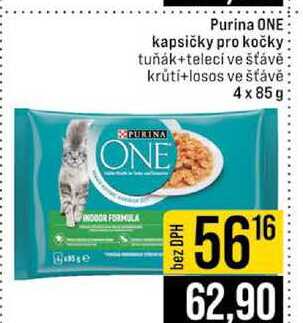 Purina ONE kapsičky pro kočky tuňák+telecí ve šťávě krůtí+losos ve šťávě 4x85g