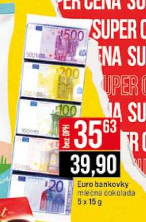 Euro bankovky mlečna čokolada 5x15 g 