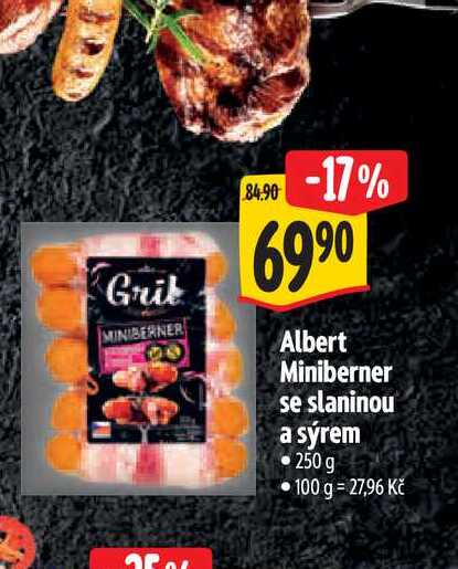  Albert Miniberner se slaninou a sýrem 250 g 