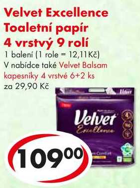 Velvet Excellence Toaletní papír 4 vrstvý, 9 rolí