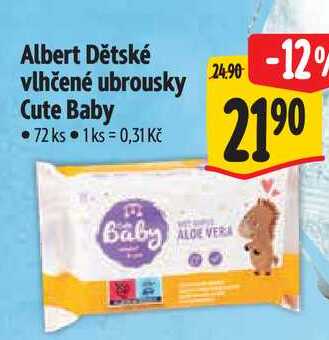 Albert Dětské vlhčené ubrousky Cute Baby 72 ks 