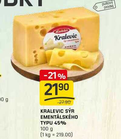 KRALEVIC SÝR EMENTÁLSKÉHO TYPU 45% 100 g