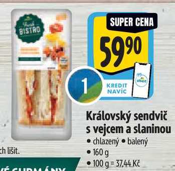 Královský sendvič s vejcem a slaninou, 160 g