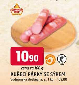 Vodňanské Kuře Kuřecí párky se sýrem 100g